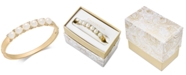 Charter Club Gold-Tone Pav&eacute; & Imitation Pearl Hinged Bangle Bracelet, Created for Macy's